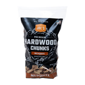 Oklahoma Joe's Mesquite wood chunks in bag for even smoking and bold Texas-style flavor.