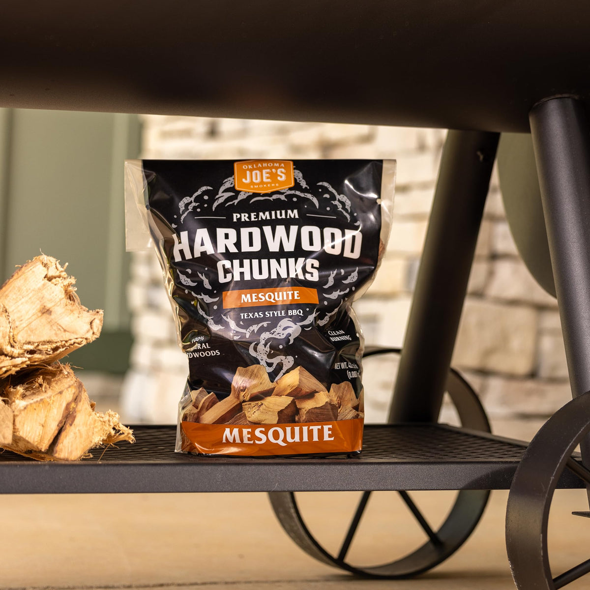 Oklahoma Joe's Mesquite chunks infuse pork, beef, and cheese with real smoke aroma.