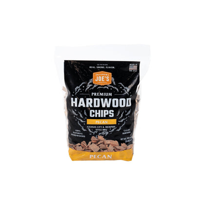 Oklahoma Joe's Pecan Wood Chips bag delivering clean smoke flavor for pork, beef, and chicken