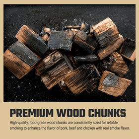 Oklahoma Joe's Pecan Wood Chunks on coals providing rich pecan smoke for BBQ.