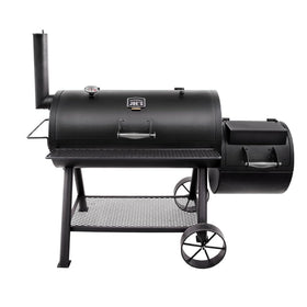 Oklahoma Joe's Longhorn reverse flow overview showing dual cooking zones for versatile grilling.