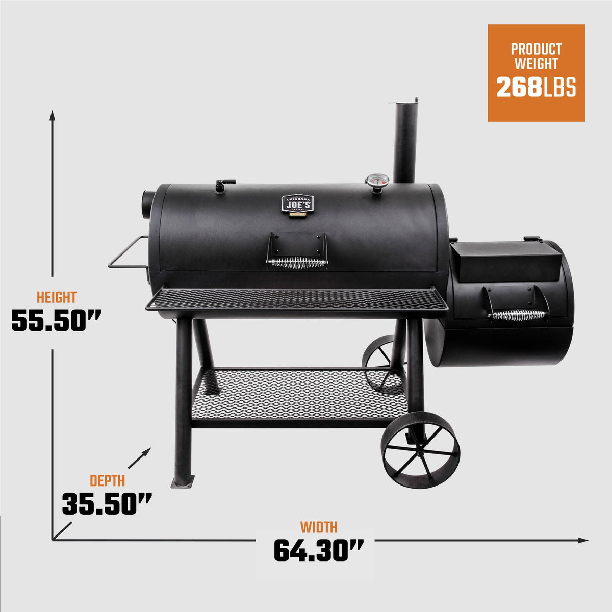 Oklahoma Joe's Longhorn wagon wheels enable easy repositioning in the yard.