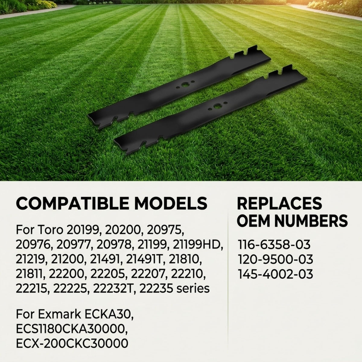 Oklantox blade closeup mulching edge shows sharp and durable construction