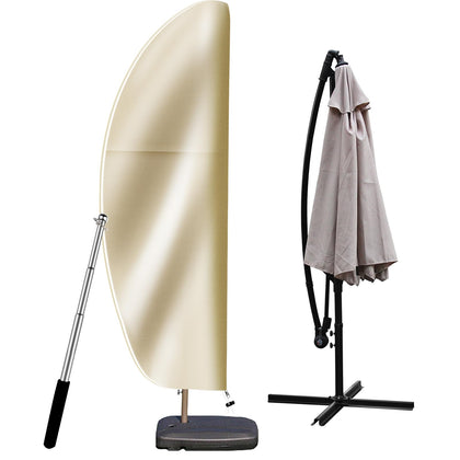 OKPOW patio umbrella cover shows a waterproof finish protecting the canopy from rain and sun