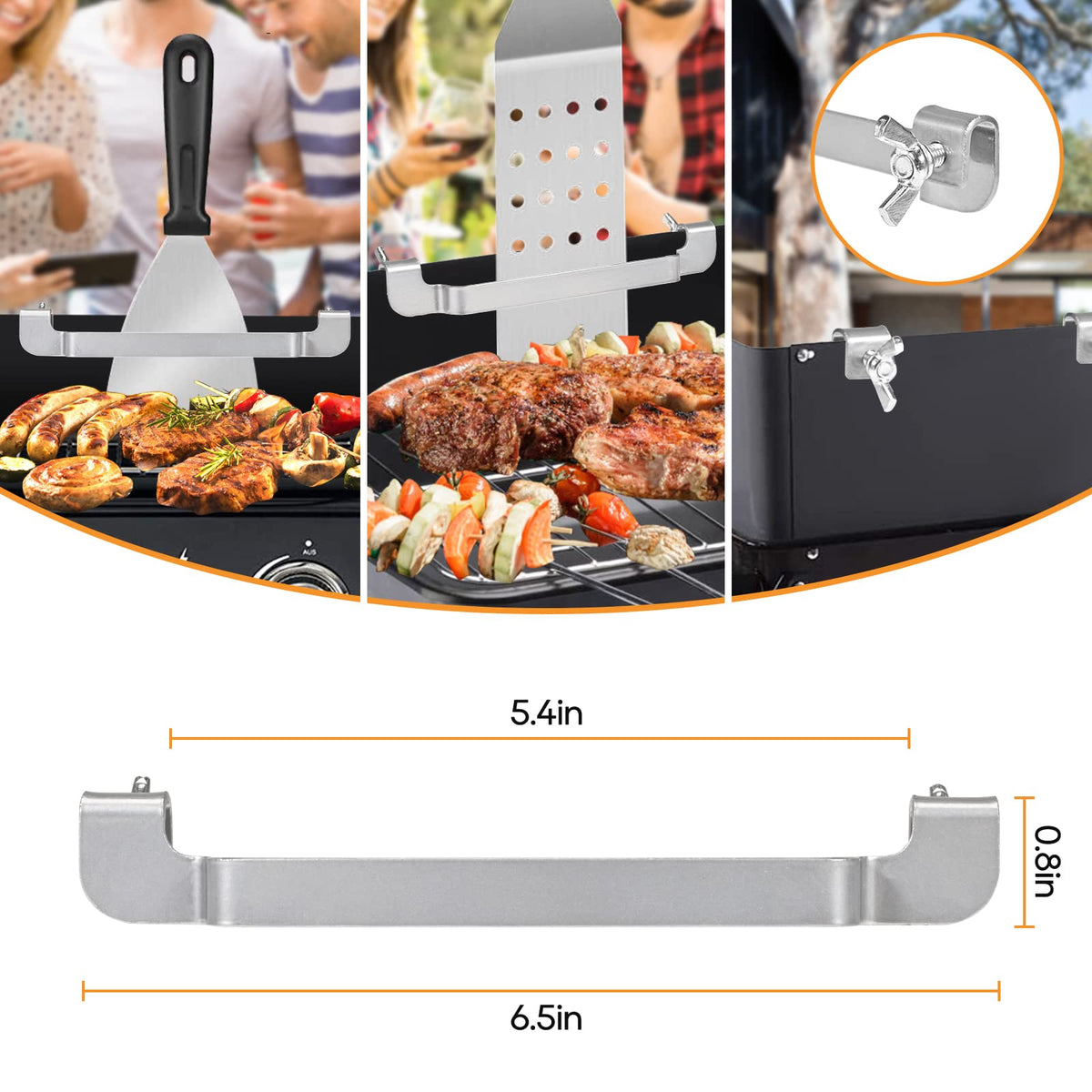 Olaismln griddle spatula holder mounted on grill enables quick tool access