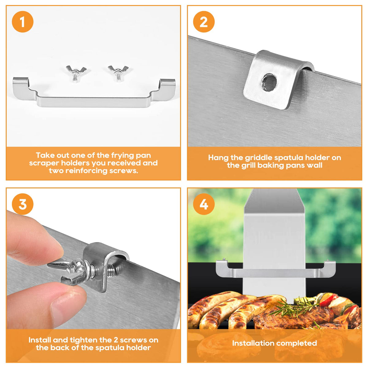 Olaismln stainless-steel griddle tool holder closeup shows durable design