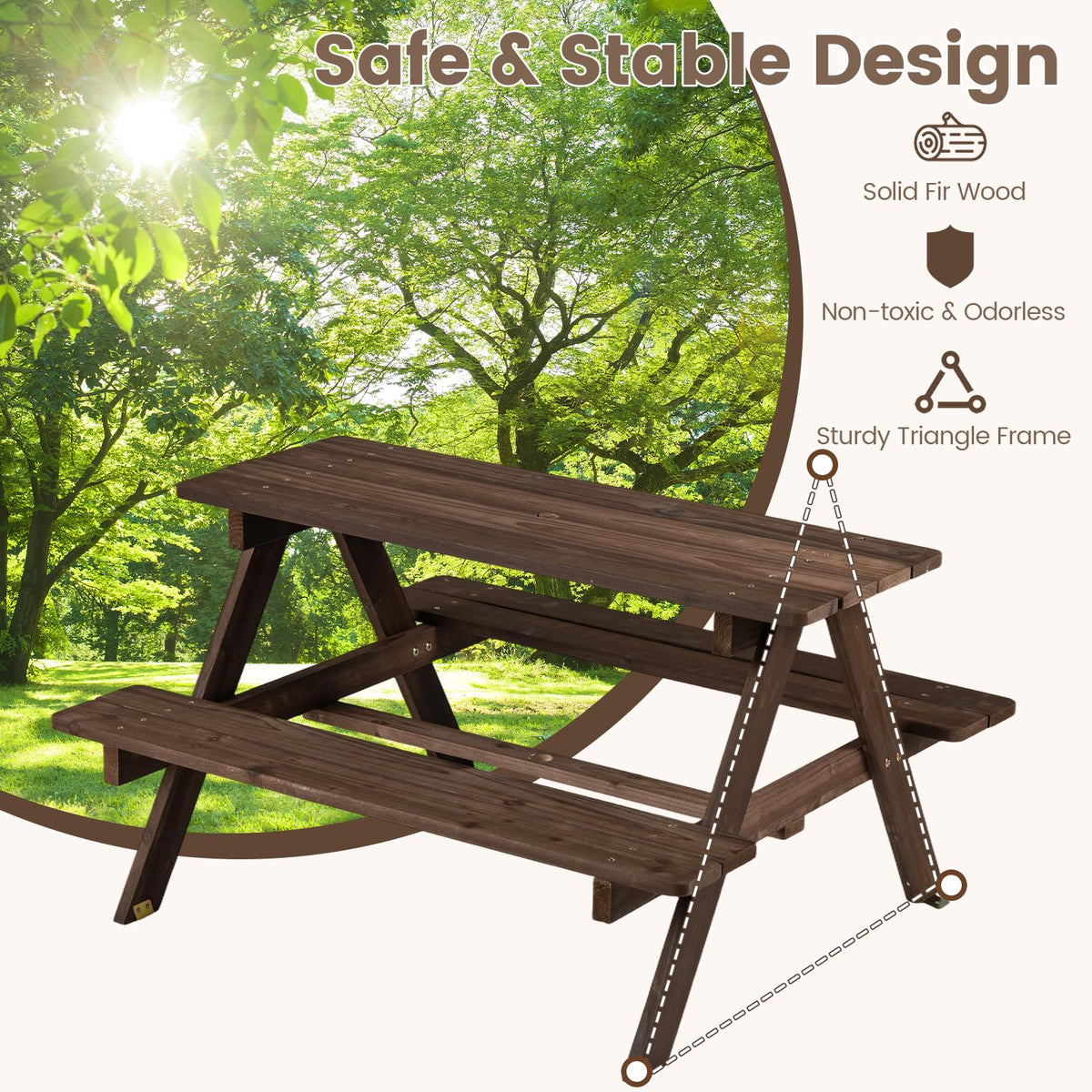 Olakids bench supports up to 150 kg for safe family use.