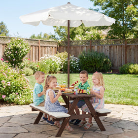 Olakids umbrella height adjustment showing flexible sun protection.