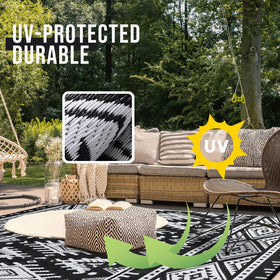 OLANLY boho patio rug UV-protected to resist sun fading.