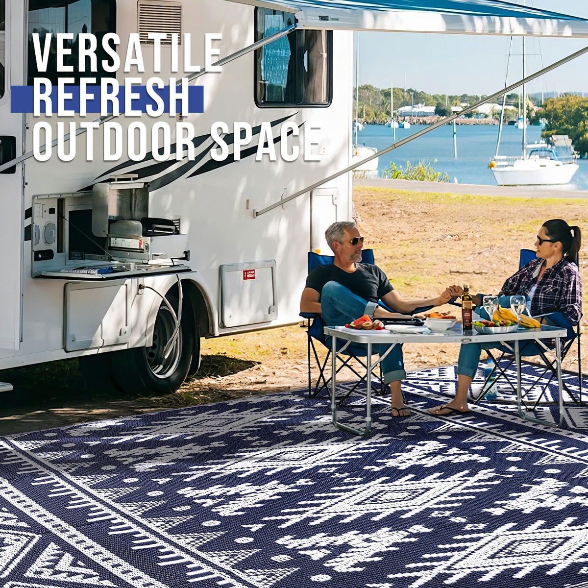 OLANLY boho-style rug enhances patios, balconies, and backyard gatherings with style.