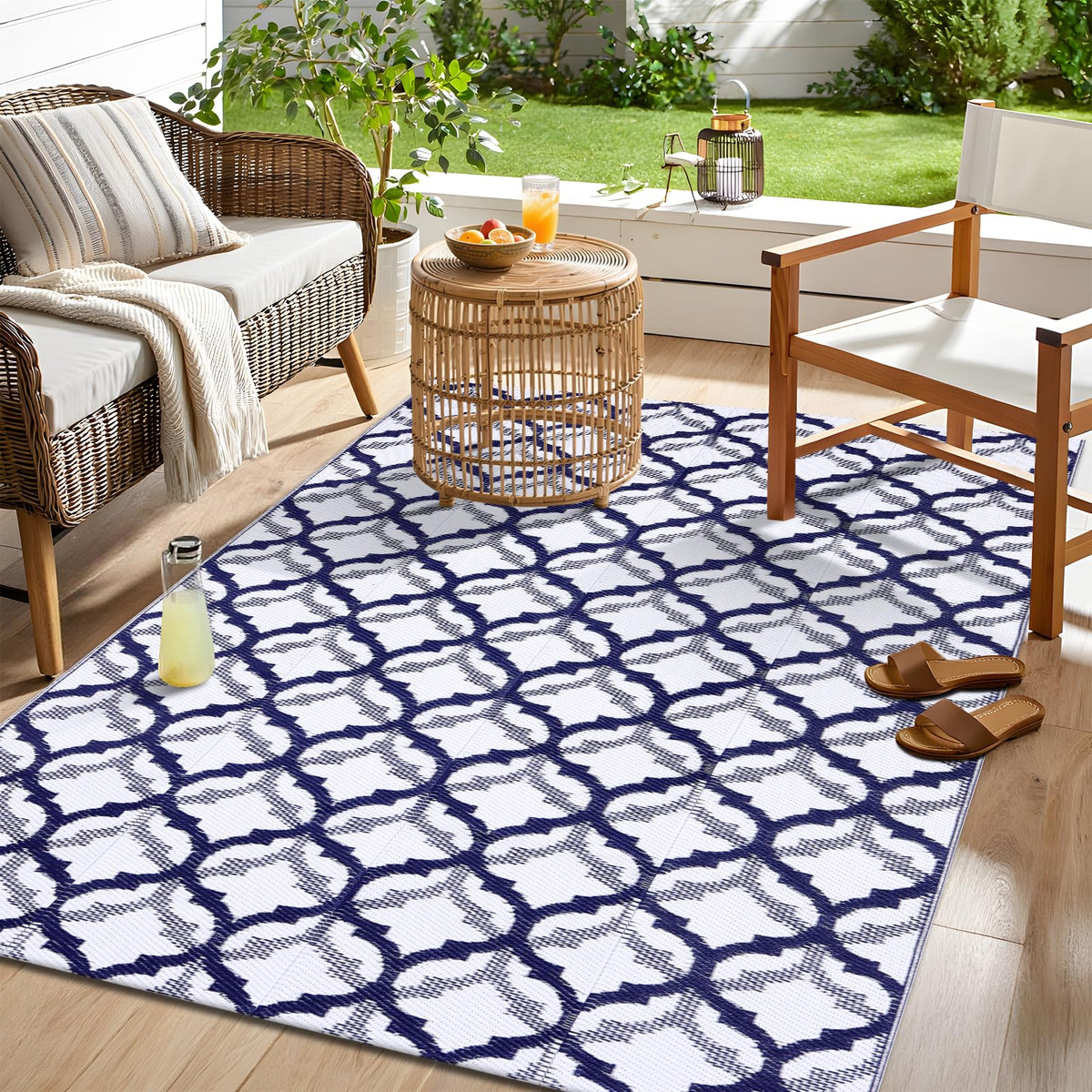 OLANLY durable braided texture rug suits porches, decks, and RV setups.