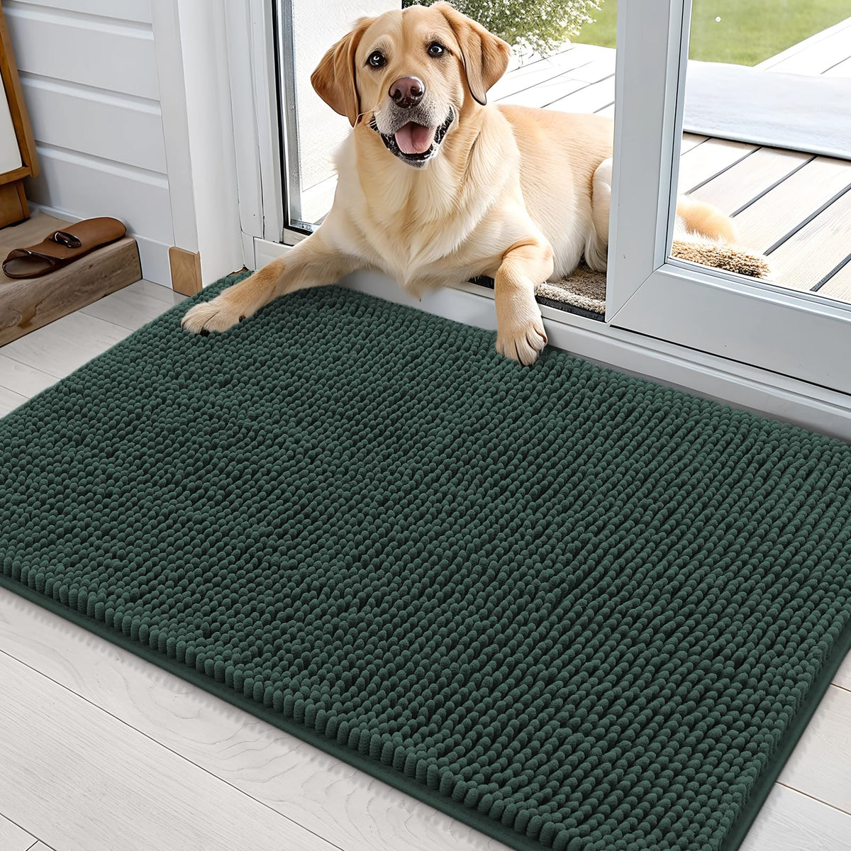 OLANLY dog door mat 36x24 captures muddy paws at the entry