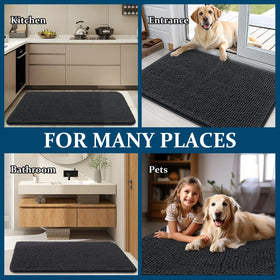 OLANLY dog door mat features a dark-grey finish that complements modern entryways.