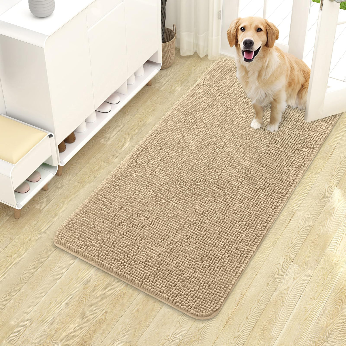 OLANLY dog door mat absorb-moisture-dirt captures moisture and dirt at entry.