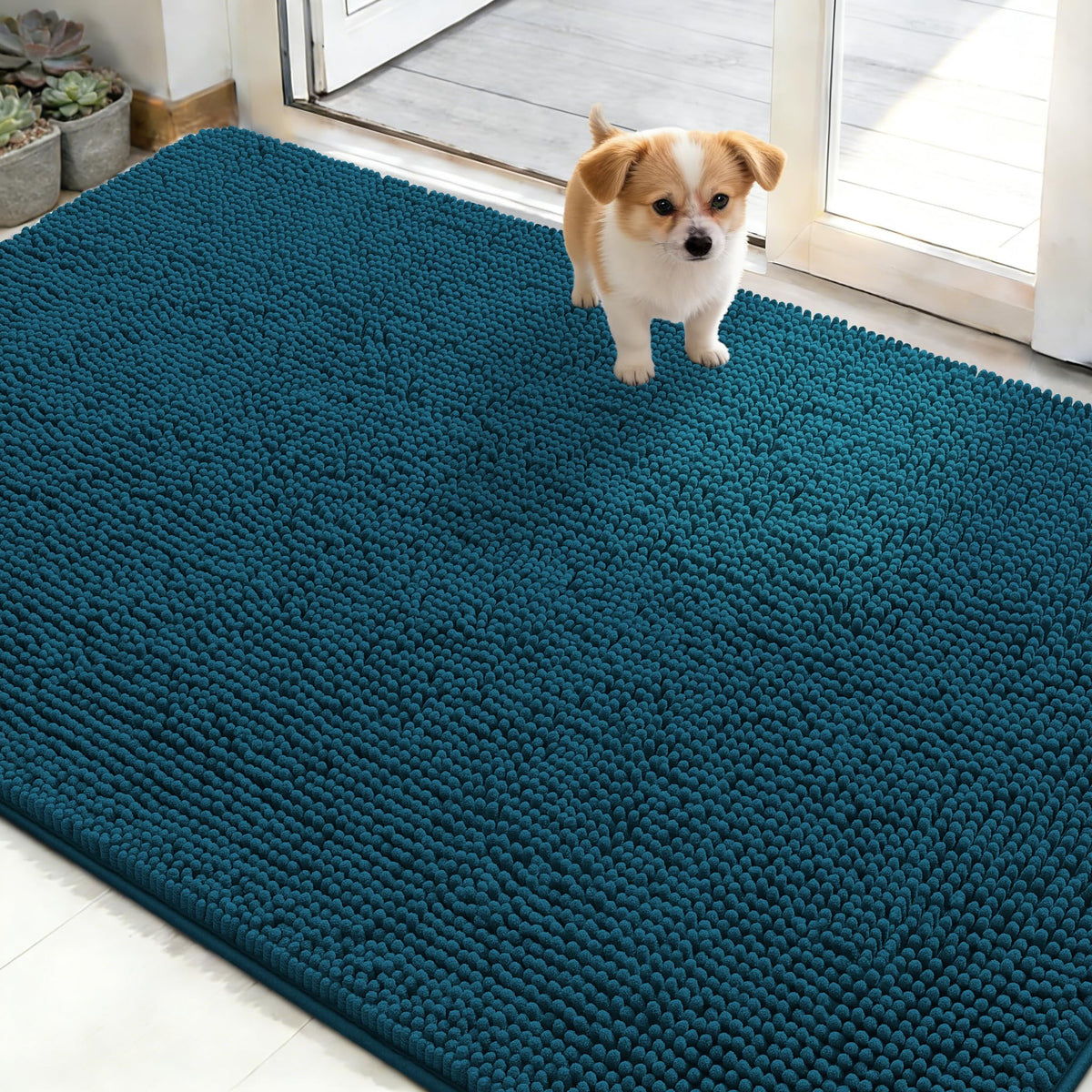 OLANLY dog door mat with moisture absorption at entry, muddy paw protection
