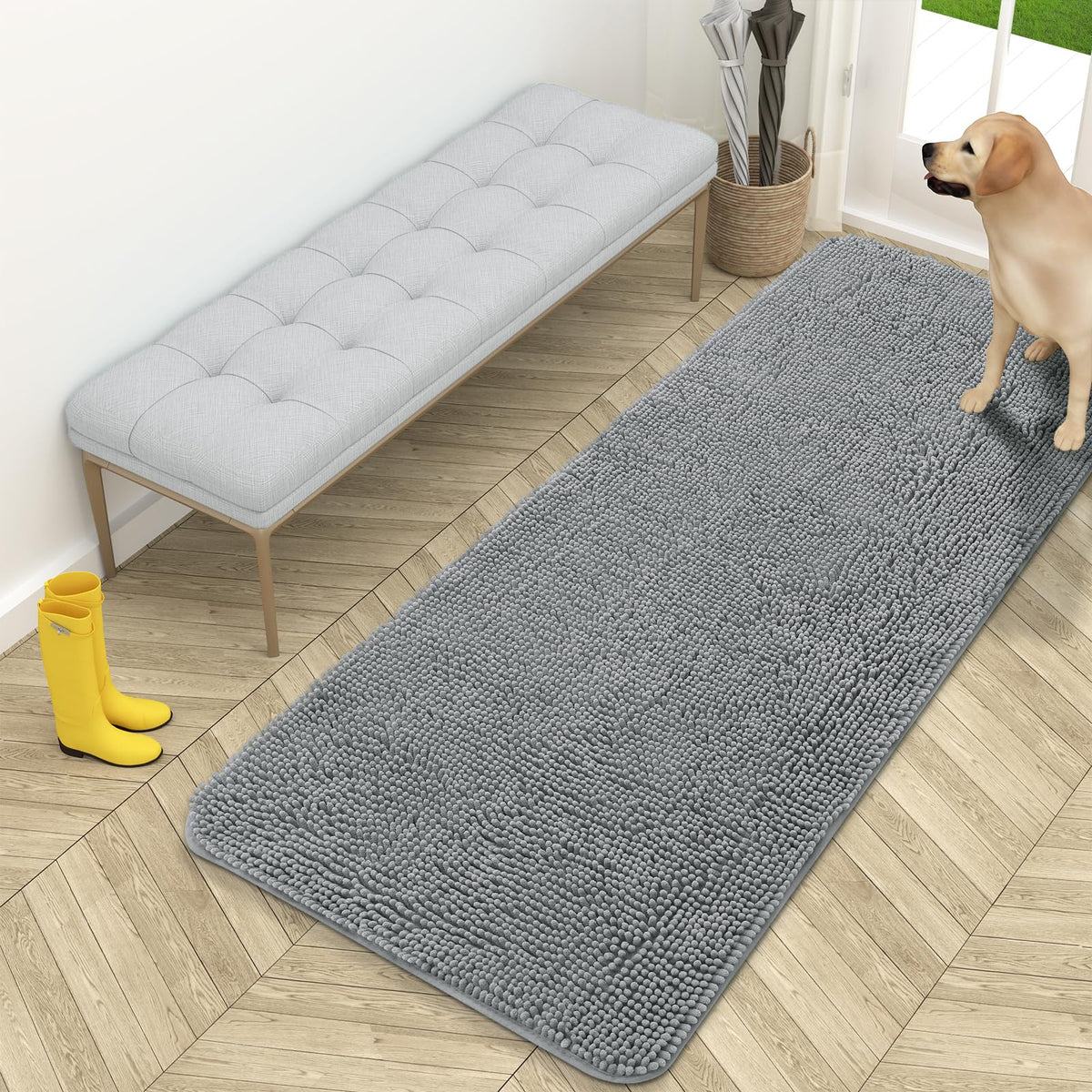 OLANLY dog door mat chenille soft provides warm footing for pets.