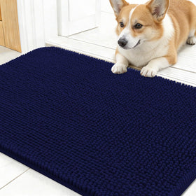 OLANLY dog door mat navy blue with muddy-paws entryway use