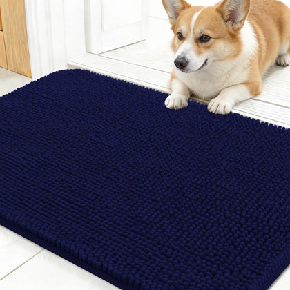 OLANLY dog door mat navy blue with muddy-paws entryway use