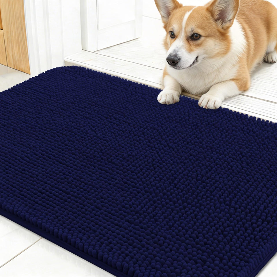 OLANLY dog door mat navy blue with muddy-paws entryway use