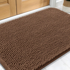 OLANLY dog door mat in mocha shows muddy paws and keeps entry clean.
