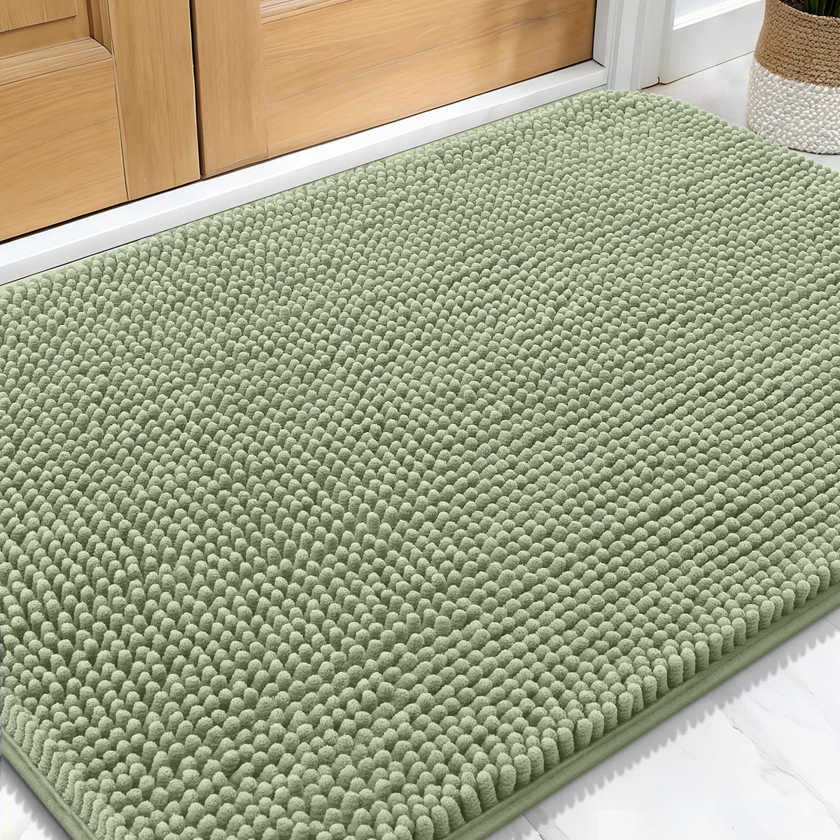 OLANLY dog door mat in sage green absorbs muddy paw mud at entry