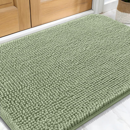 OLANLY dog door mat in sage green absorbs muddy paw mud at entry