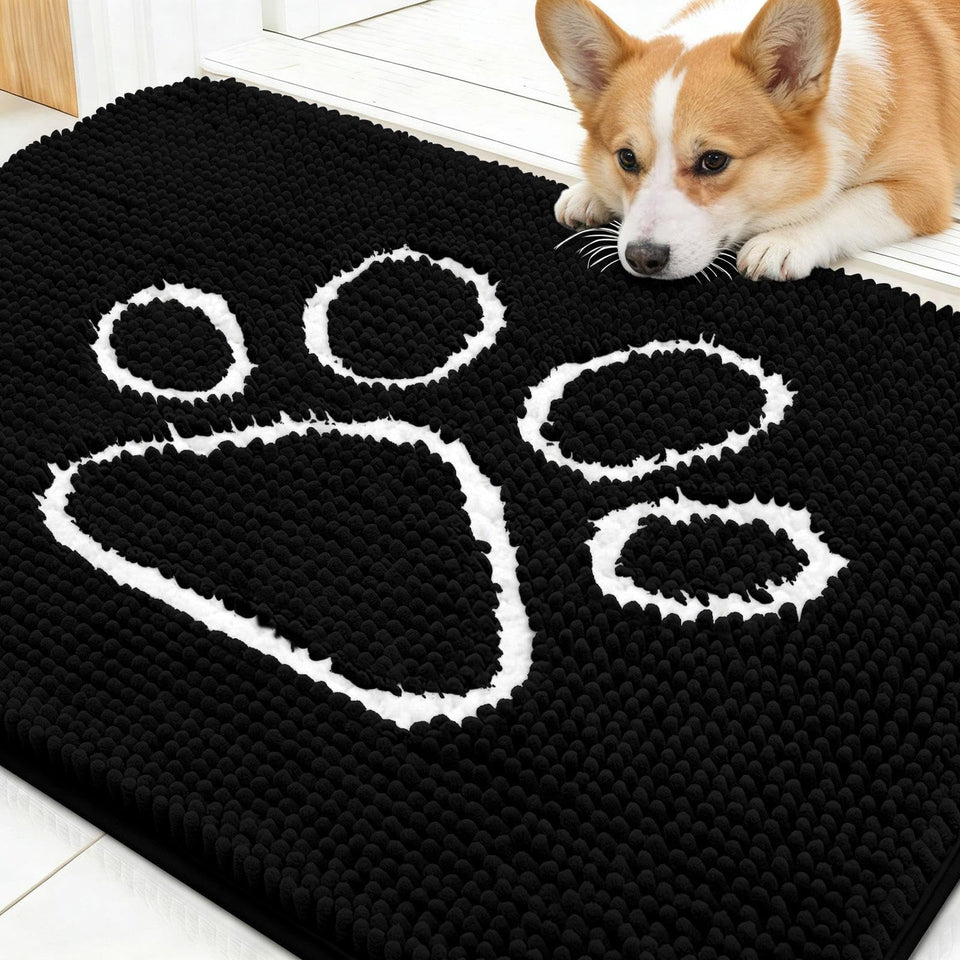 OLANLY dog door mat with muddy paws design for entryway; traps dirt