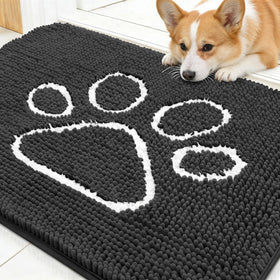 OLANLY dog door mat with muddy paws design for entryways and moisture absorption.