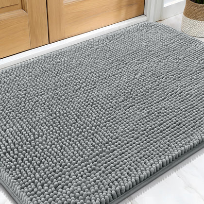 OLANLY dog door mat with muddy-paws at doorway absorbs moisture for cleaner entry.