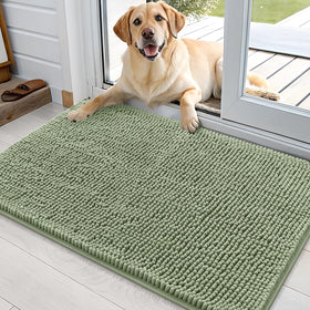 OLANLY dog door mat for muddy paws captures moisture at the entry to keep floors clean.