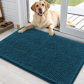 OLANLY dog door mat for muddy paws; absorbs moisture to protect indoor floors.