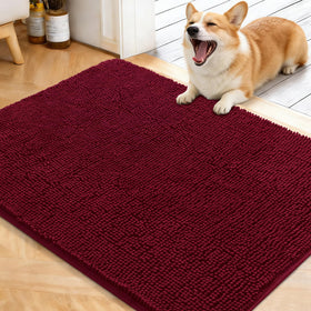 OLANLY dog door mat with muddy paws in burgundy helps keep entry clean by absorbing moisture