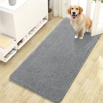 OLANLY dog door mat with muddy paws absorbs moisture and traps dirt at the doorway.