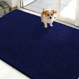 OLANLY dog door mat shows muddy paws at the entry, traps dirt.