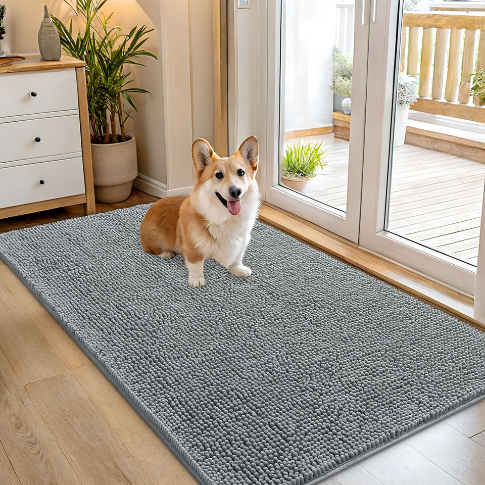 OLANLY dog door mat with muddy paws captures moisture and dirt at entry