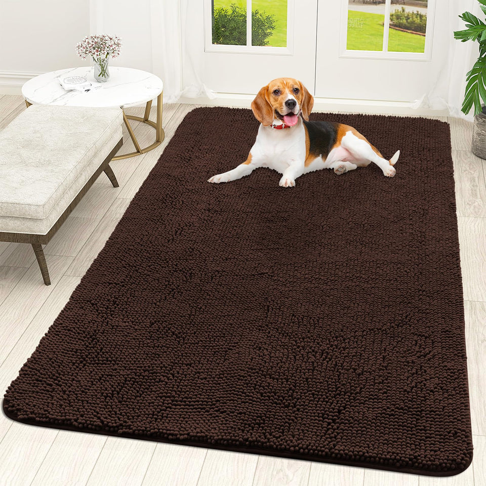 OLANLY dog door mat with muddy paws absorbing moisture at the entry