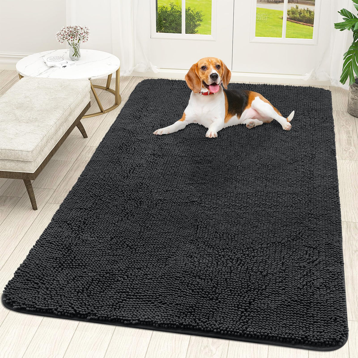 OLANLY dog door mat for muddy paws – absorbs moisture to keep floors dry.