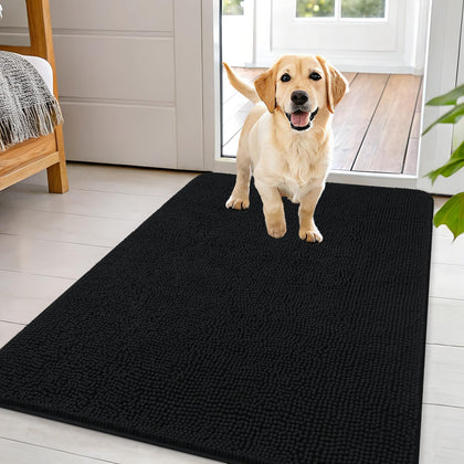 OLANLY dog door mat with chenille absorbs moisture from muddy paws