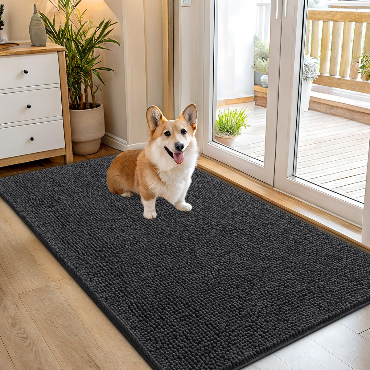OLANLY dog door mat muddy paws front view, absorbs moisture to keep floors clean