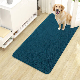 OLANLY dog door mat shows muddy paws and moisture absorption at the entry.