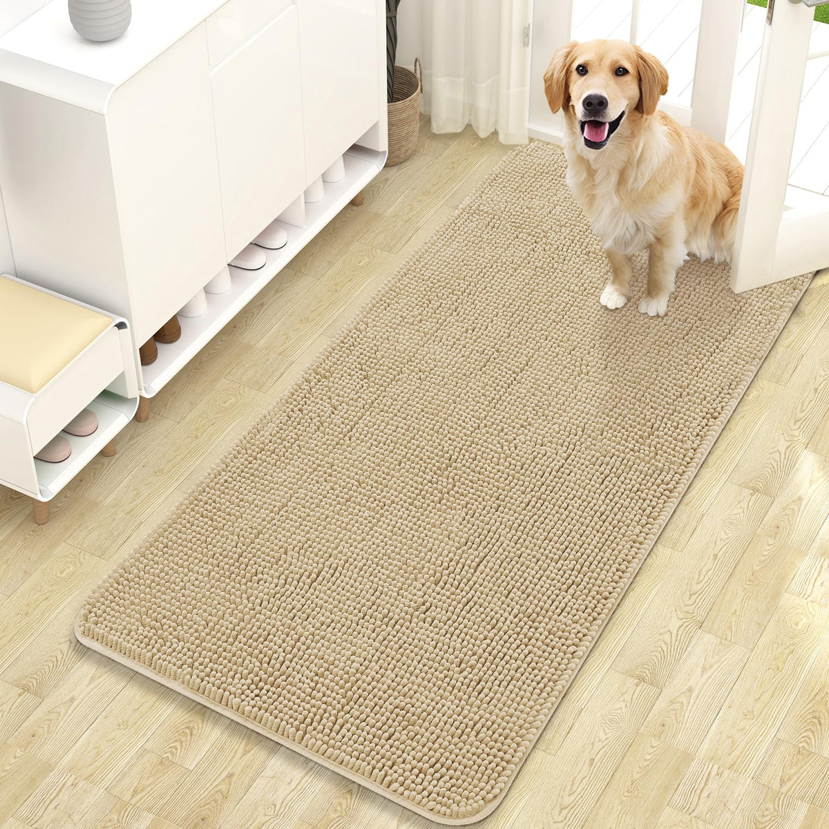 OLANLY dog door mat with muddy-paws soft-chenille traps moisture and dirt.