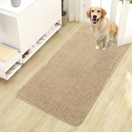 OLANLY dog door mat shows muddy paws and moisture absorption at the entry