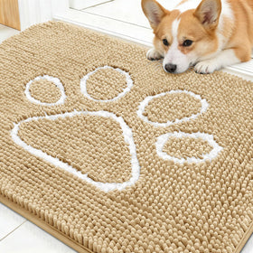 OLANLY dog door mat with paw print design absorbs moisture at entryway
