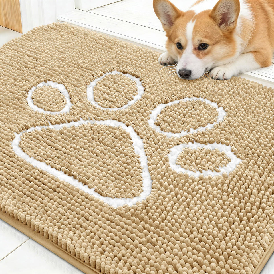 OLANLY dog door mat with paw print design absorbs moisture at entryway