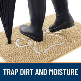 OLANLY beige doormat highlighting moisture absorption to keep floors dry.