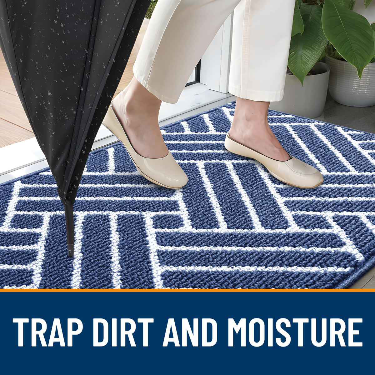 OLANLY door mat dirt-trap close-up demonstrates debris reduction at entry.