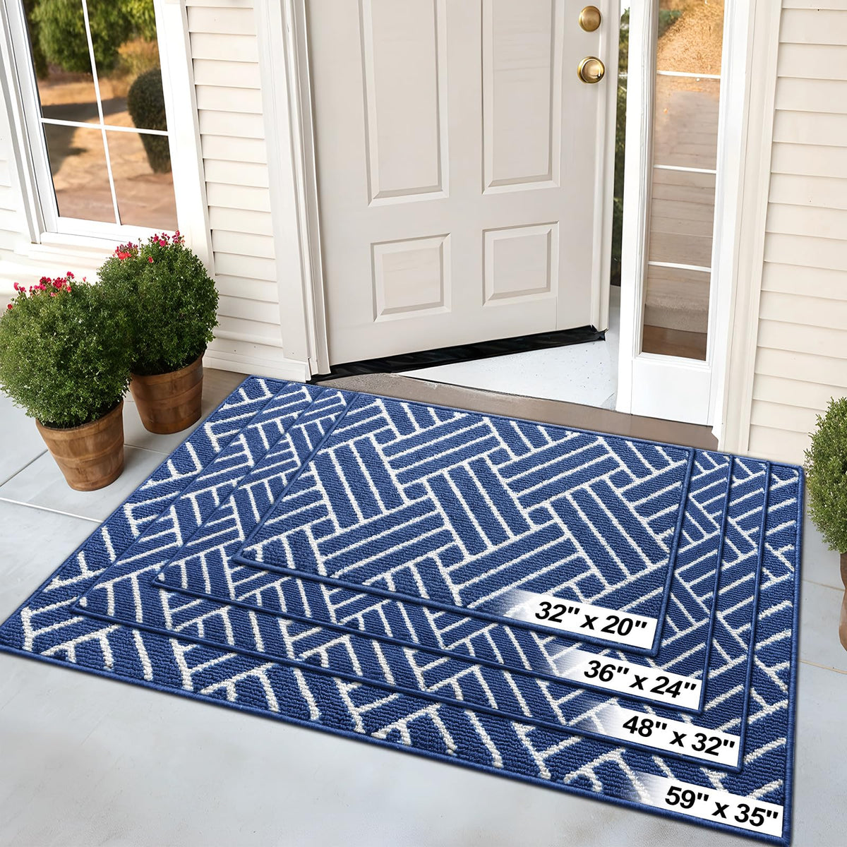 OLANLY navy doormat blends with decor while catching debris.