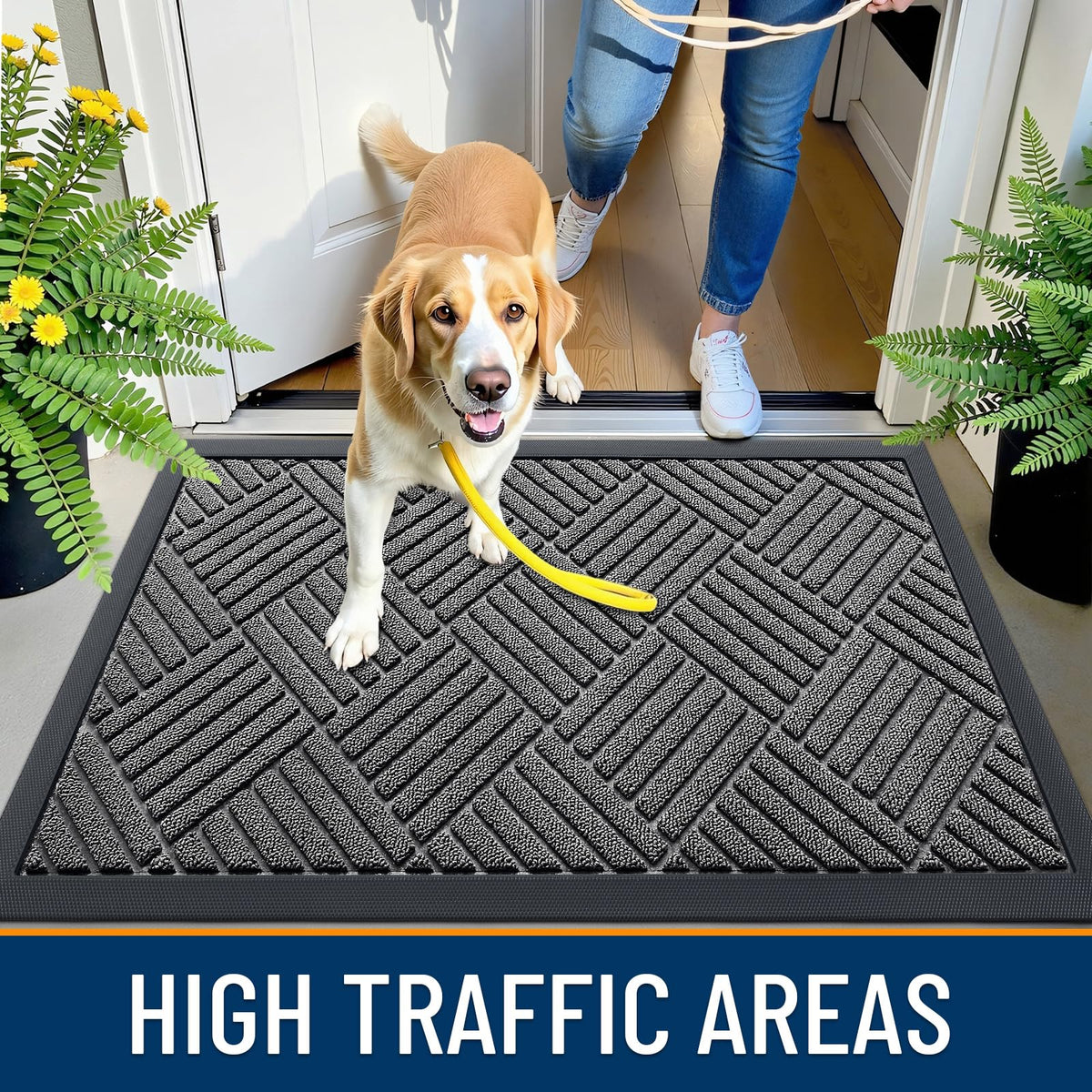 OLANLY door mat low-profile edge lets doors glide without snagging.