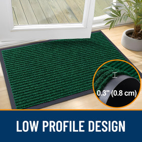 OLANLY mat with non-slip backing stays in place on smooth floors.