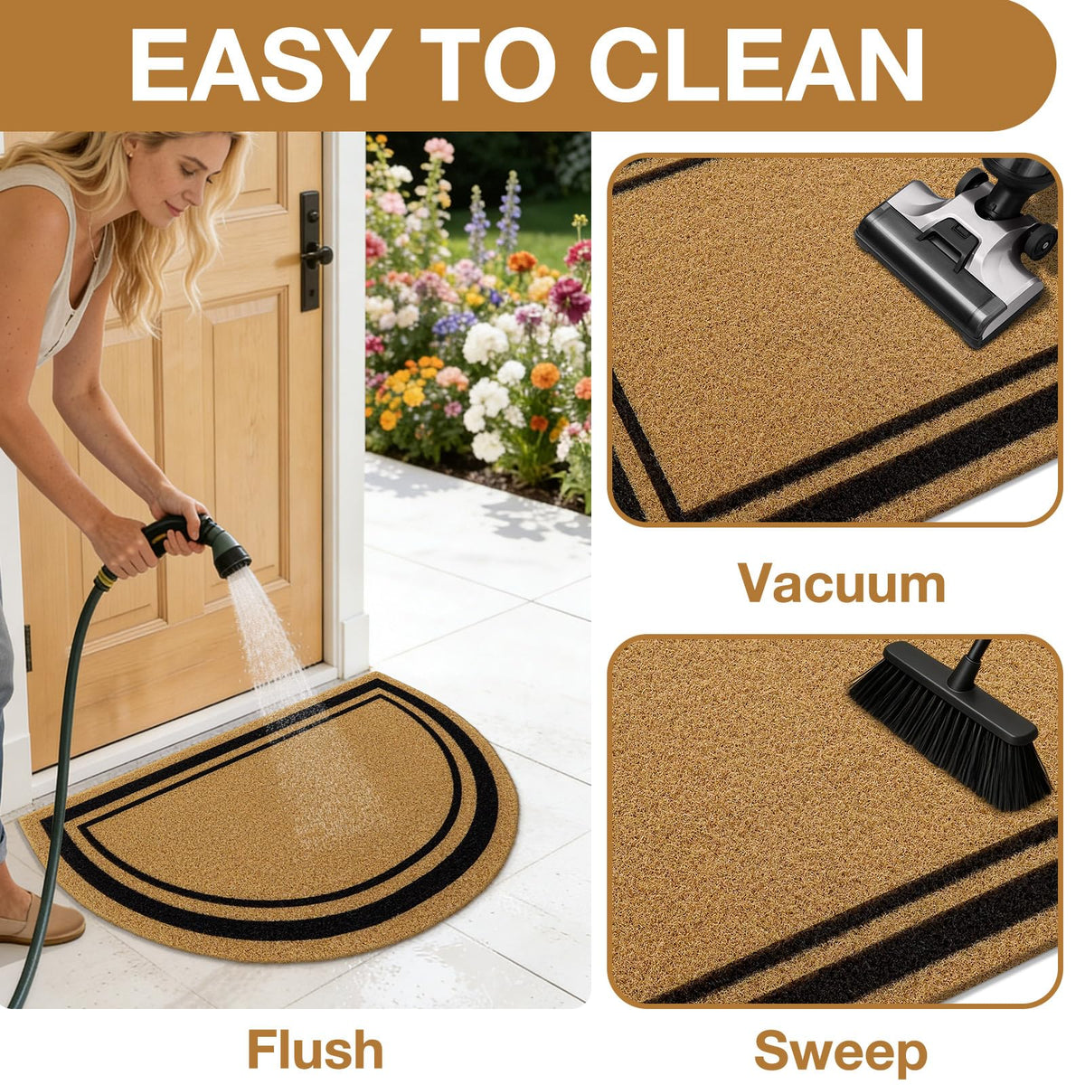 OLANLY easy-clean doormat cleans quickly with shake, sweep, or hose rinse.